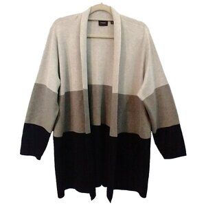 Tahari Women's Color Block Open Front Cardigan Sweater Pockets Black Gray - 2X